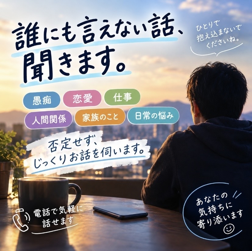 どんな話しでも否定せずに聞きます 愚痴・恋愛・仕事の悩み、何でも話してください イメージ1