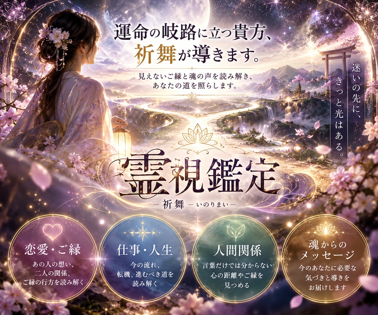 運命の岐路に立つ貴方、祈舞が導きます 見えないご縁と魂の声を読み解き、貴方の道を照らします。 イメージ1