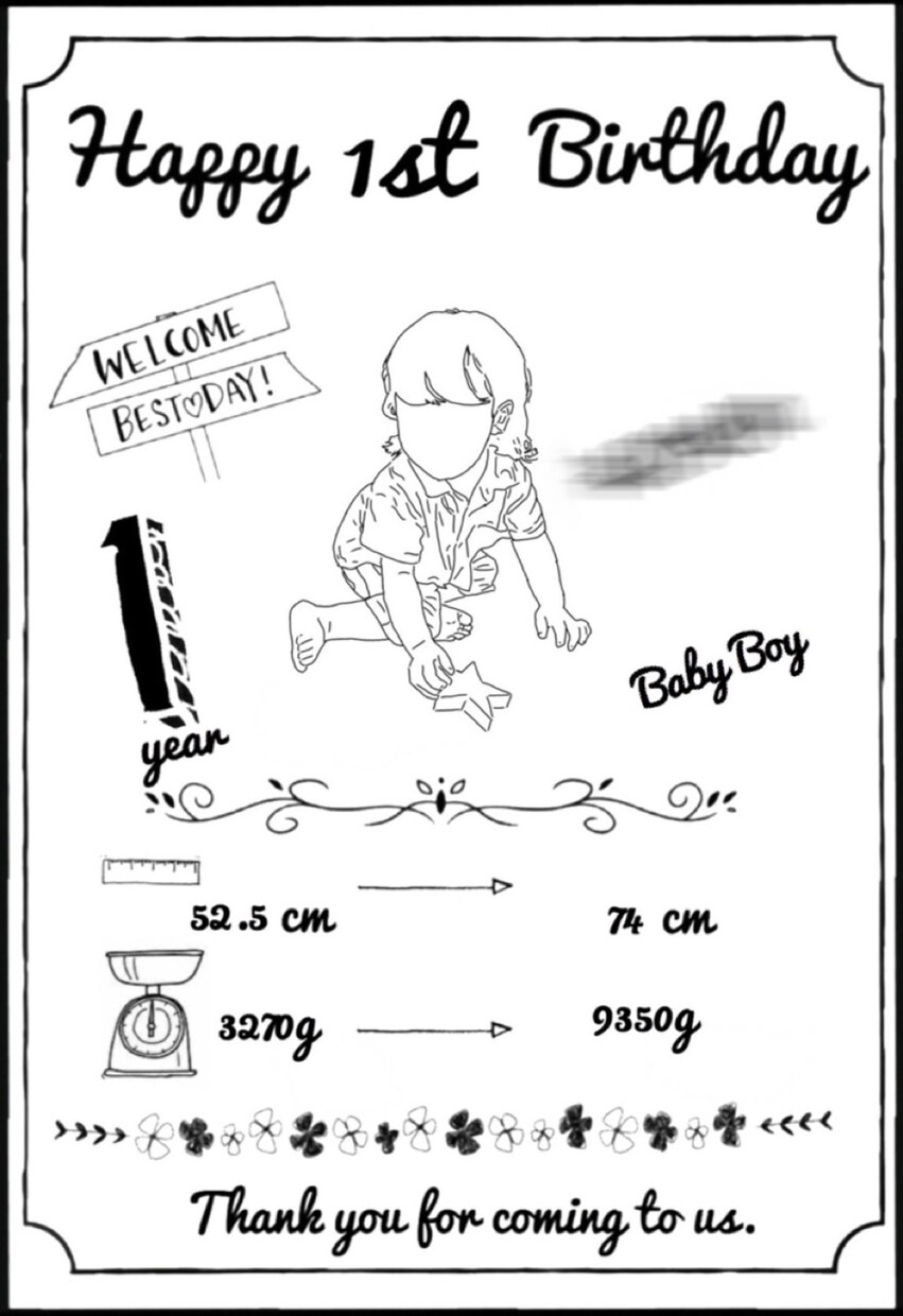 線画バースデーボード作ります 誕生日のお祝いに、線画イラストと成長の証を記録します。 イメージ1