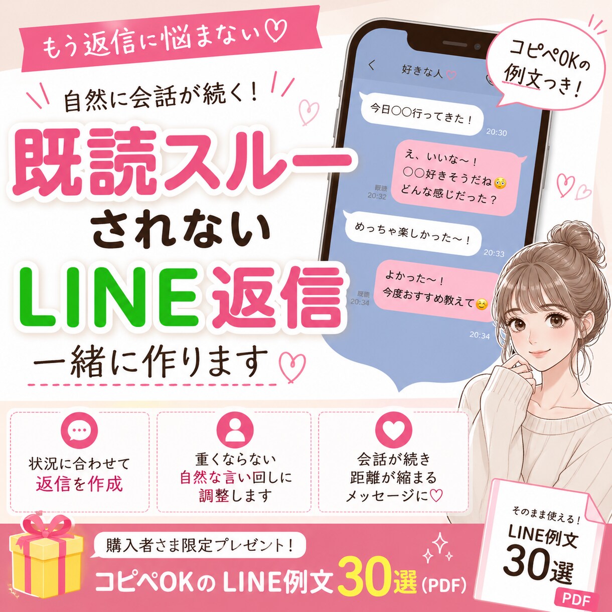 既読スルーされないLINE返信を一緒に作ります 重くならない！自然な会話が続く言い回しに調整します♪ イメージ1