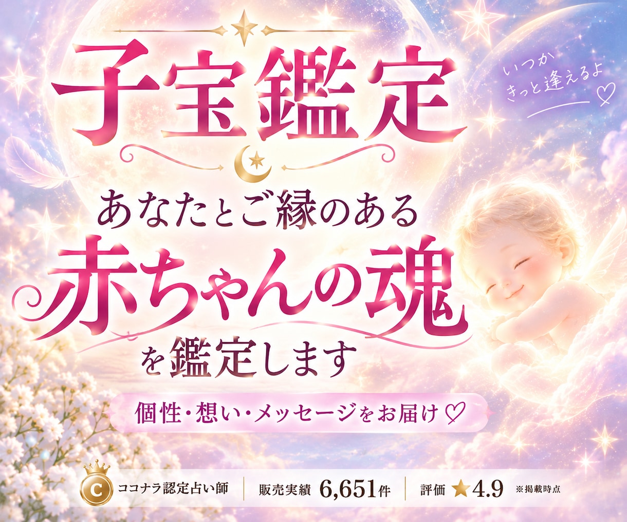 あなたとご縁のある「赤ちゃんの魂」を鑑定します 子宝のご縁を辿り、まだ見ぬ赤ちゃんの個性・想いをお届け イメージ1