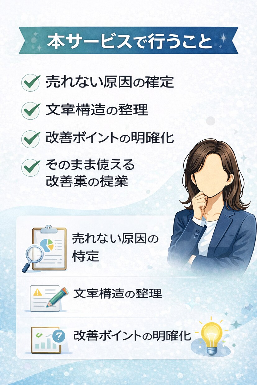 Web・ECを見直し集客につながる構造に改善します なぜか売れない。 その原因を「文章と導線」から整理します。 イメージ3