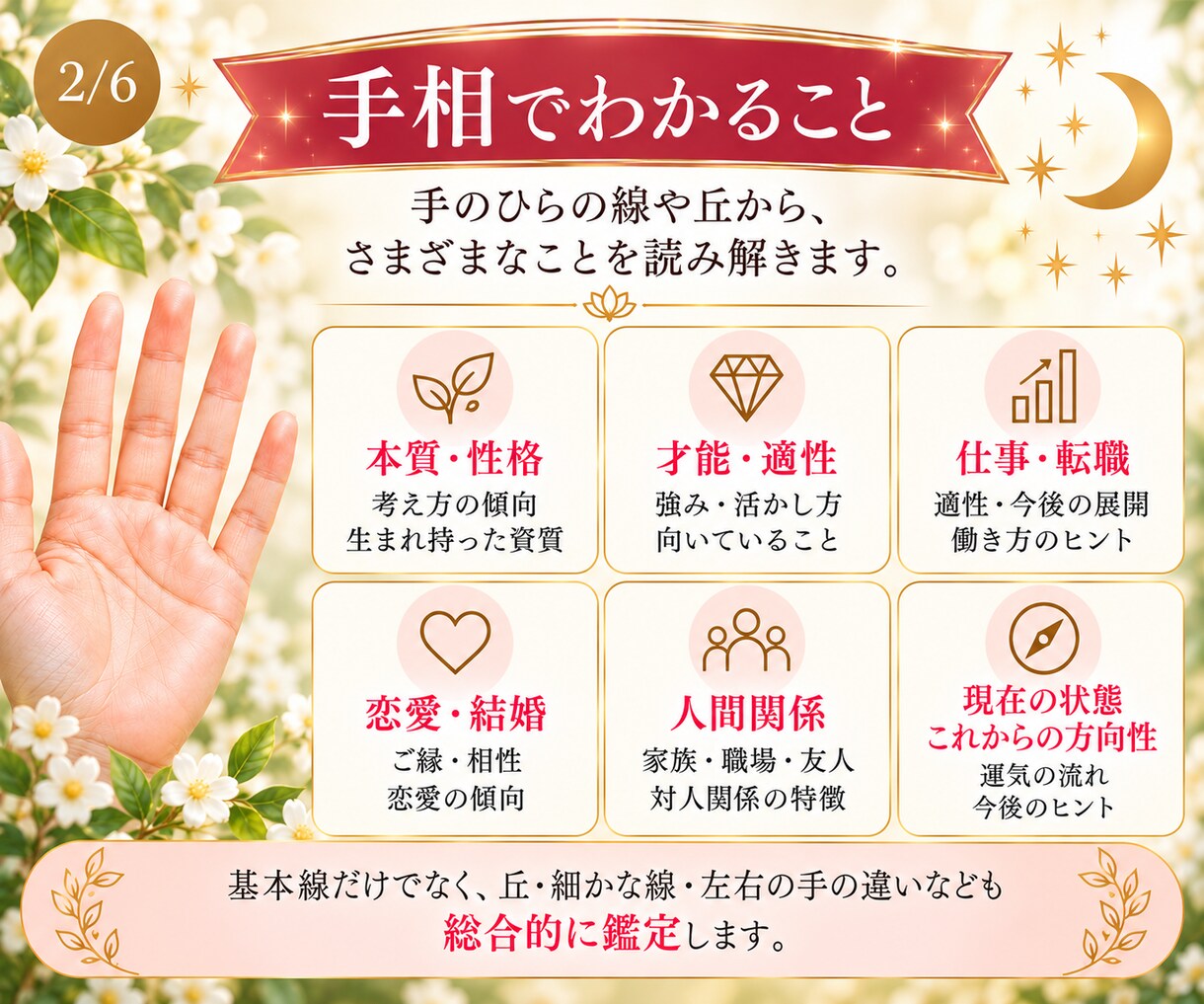 手の写真から本質とこれからを鑑定します 生年月日不要｜仕事・恋愛・人間関係も丁寧に読み解きます イメージ2