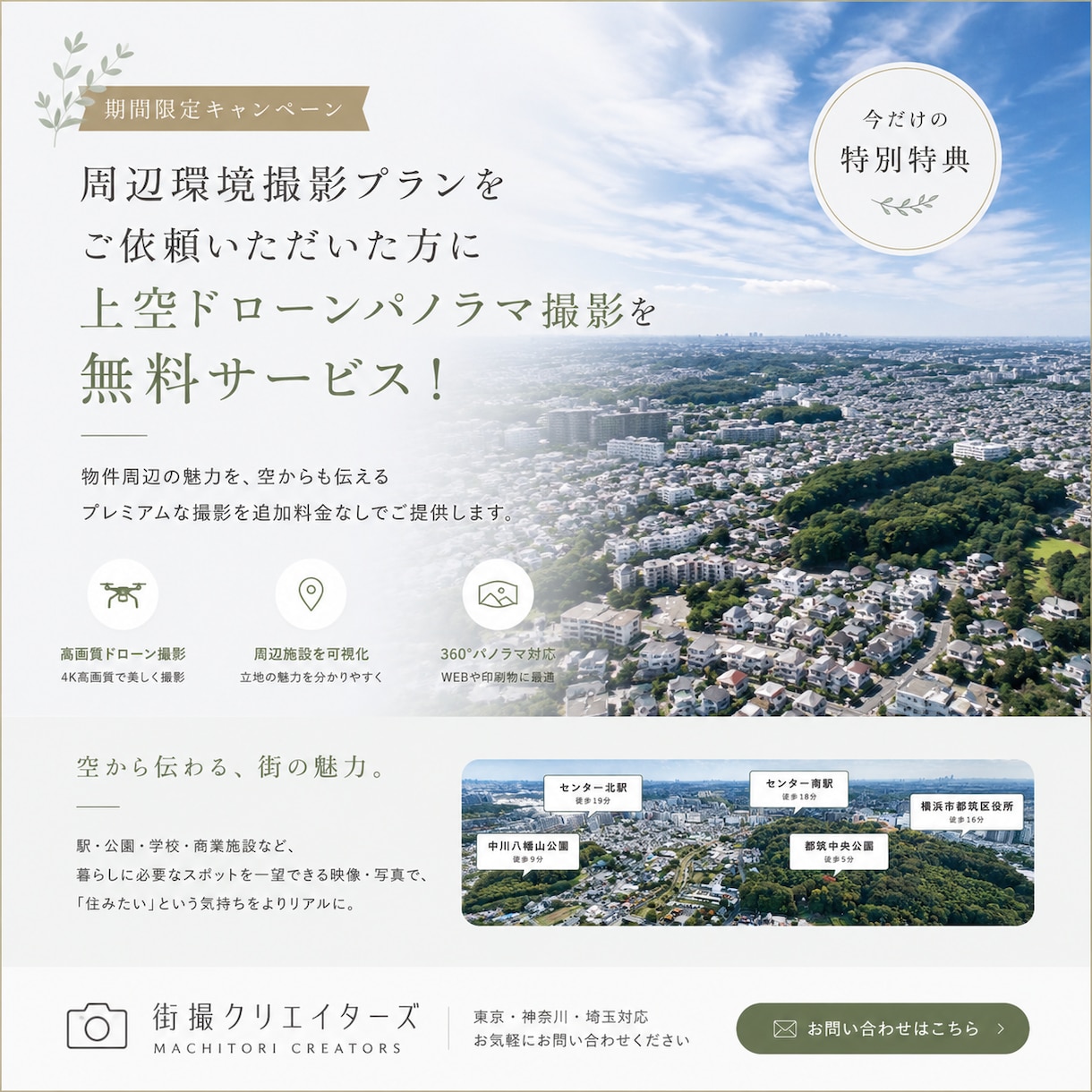 不動産向け周辺環境撮影します 分譲地・物件販売用の周辺環境撮影ドローン撮影キャンペーンあり イメージ3