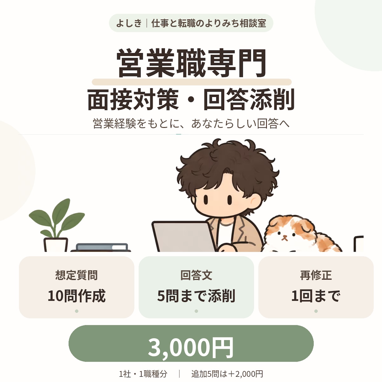 営業職の面接想定質問作成と回答添削を行います 営業経験を活かし10問作成・回答5問を丁寧に添削 イメージ1