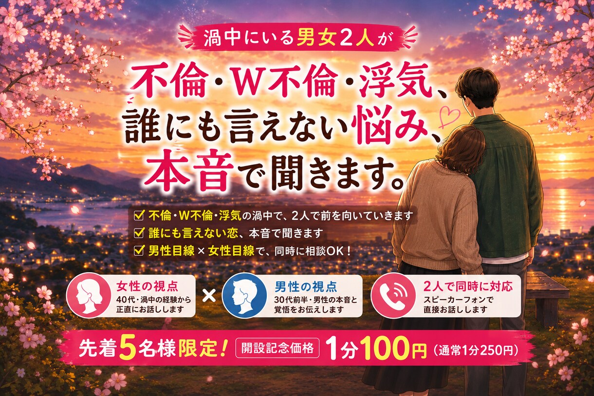 誰にも言えないあなたの恋の相談に乗ります 複雑愛の進行形の壁の中にいるからこそあなたに寄り添います。 イメージ1