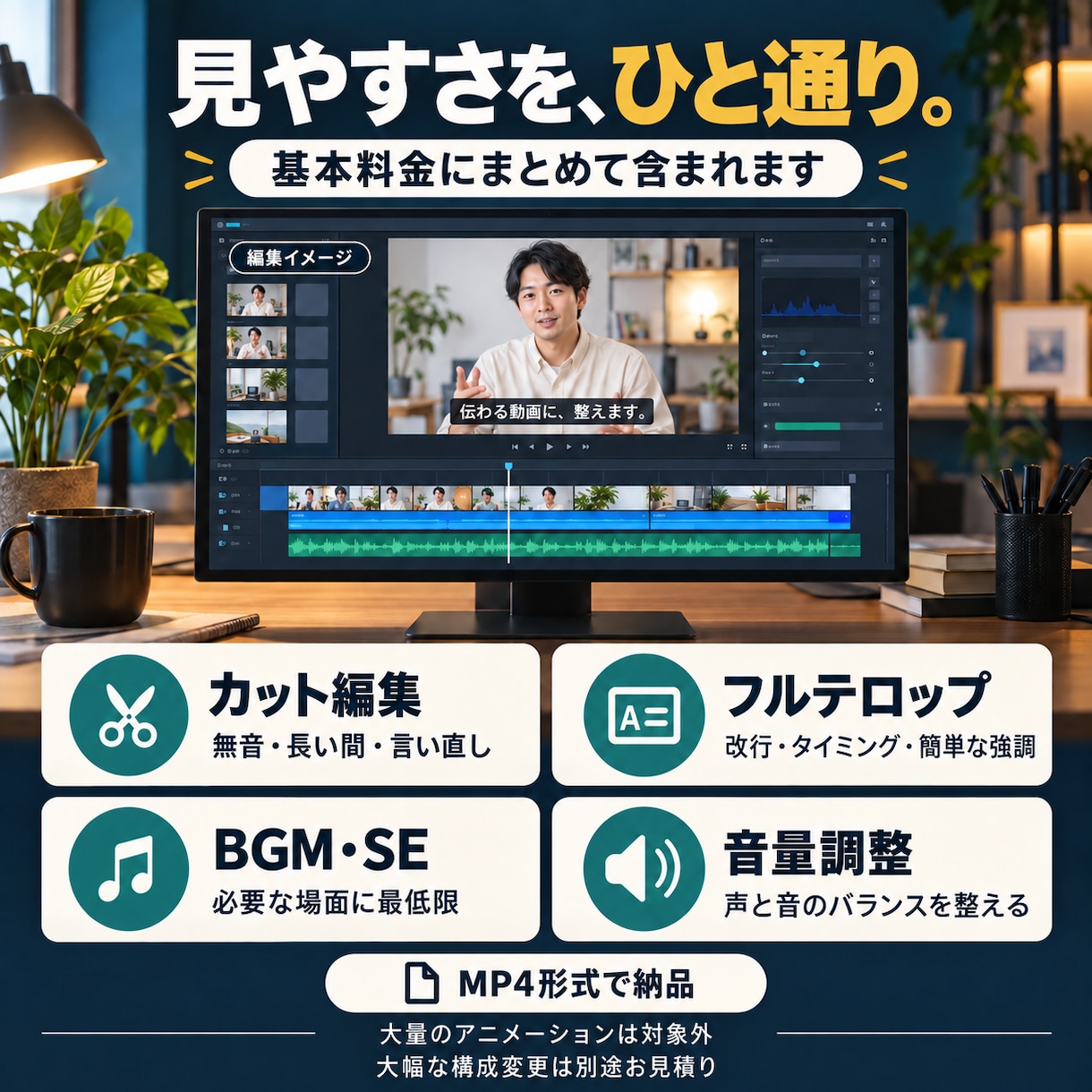 YouTubeのカット・テロップ編集を代行します 派手すぎない、でも見やすい。カット・字幕・BGM・SE対応 イメージ4