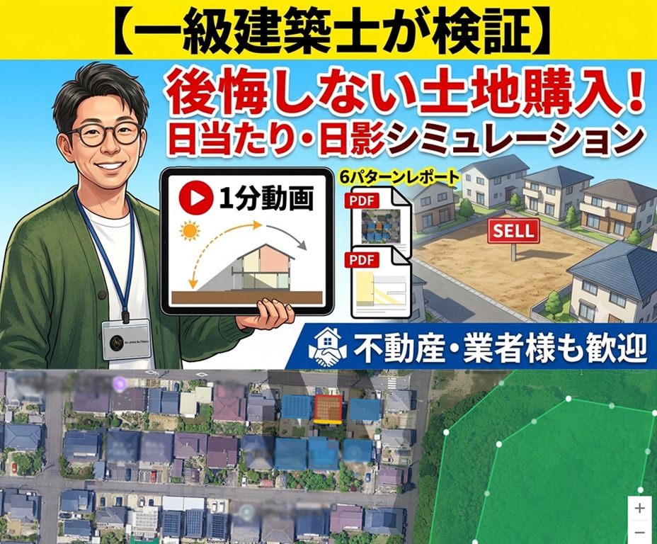 一級建築士が土地の日当たりシミュレーションします 数千万の決断の前に！動画とPDFで1年の日当たりを徹底検証 イメージ1