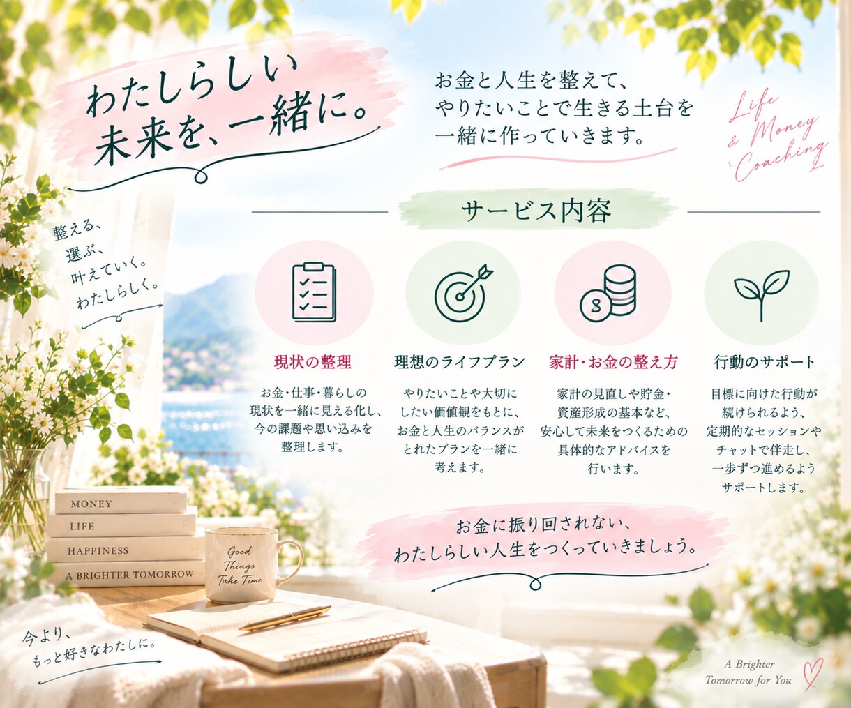 家計・人生設計を120日間専属で一緒に整えます 120日間何度でも相談可能！実際に整のうまで一緒に進めます。 イメージ3