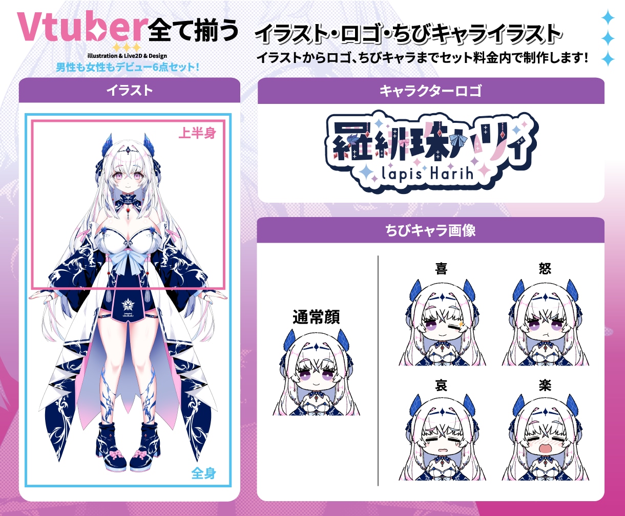 Vtuberキャラデザ～モデリング全行程制作します Live2Dモデル・パーツ分け・ロゴ・SDキャラまで全部込！ イメージ5
