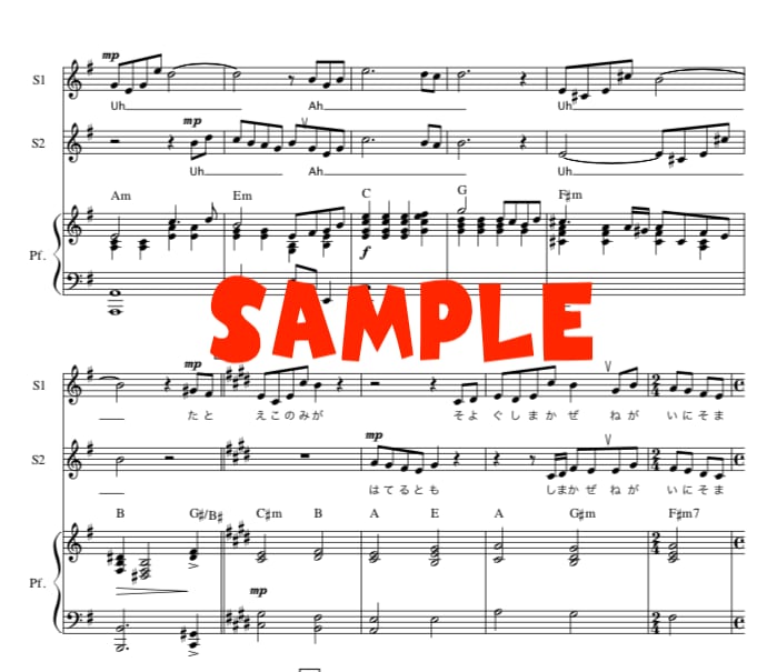 ピアノ伴奏付きの合唱曲に編曲いたします 編成に応じたアレンジ・楽譜を参考音源付きでお作りします♫ イメージ2