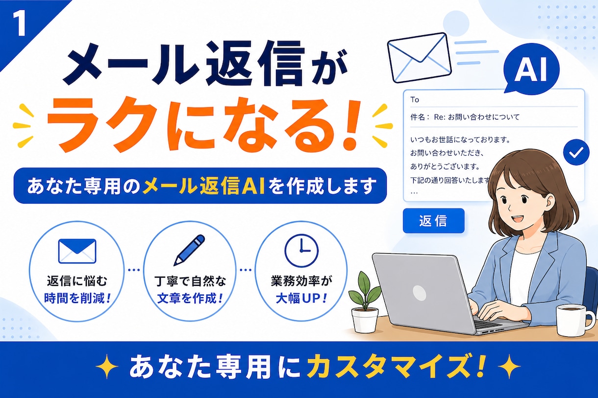 あなた専用のメール返信AIを作成ます 返信に悩まない！あなた専用にカスタマイズします。 イメージ1
