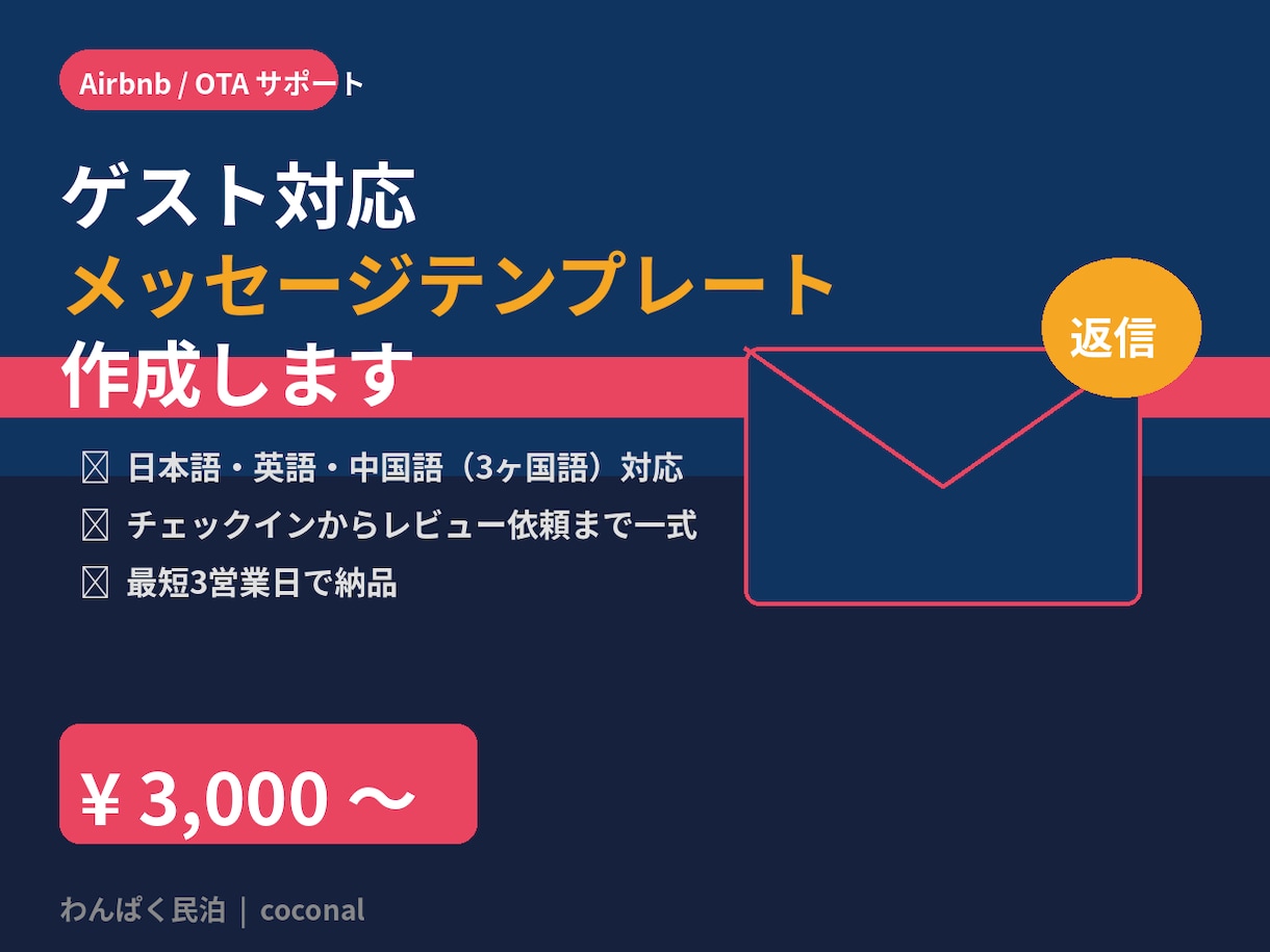 OTAゲスト向けメッセージテンプレートを作成ます 日英中3ヶ国語対応｜OTA運営をラクにするメッセージ集 イメージ1