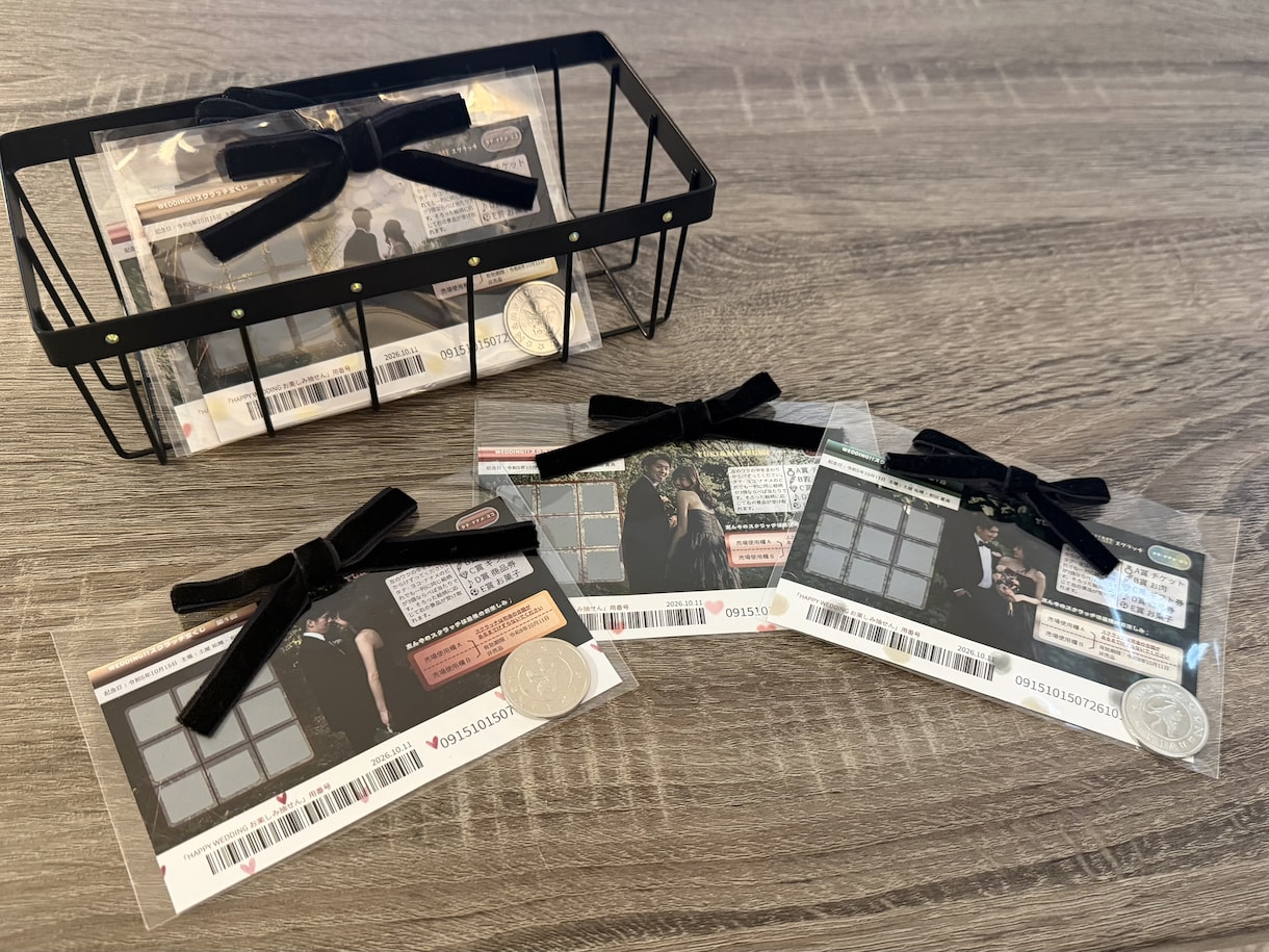 結婚式用のスクラッチカードをオーダーメイドします ゲストみんなで楽しめるジャンボ宝くじ風ウェディングアイテム イメージ1