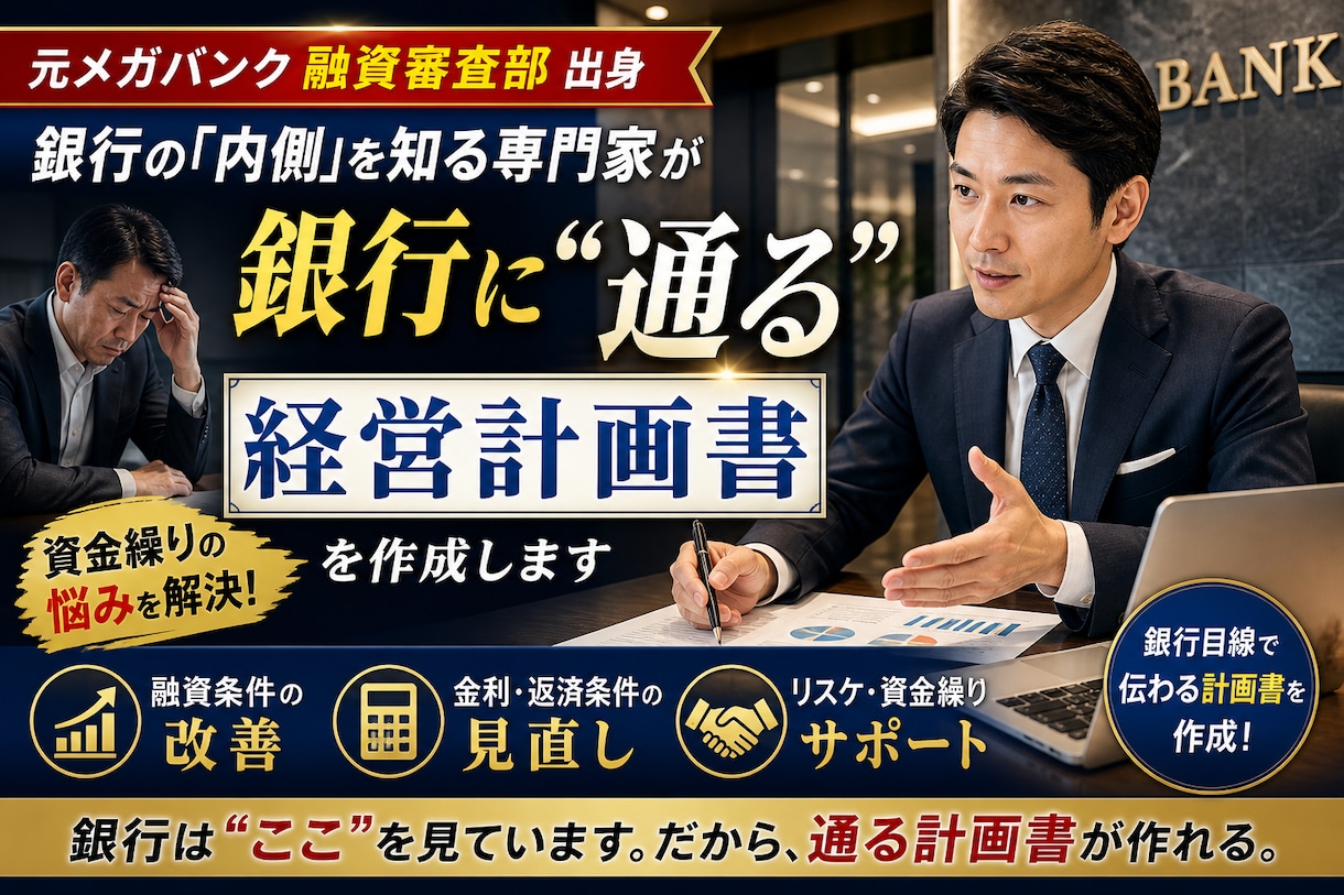 元メガバンク融資審査が作る条件改善計画書作成します 元メガバンク融資審査部が作る銀行はここを見ている イメージ1