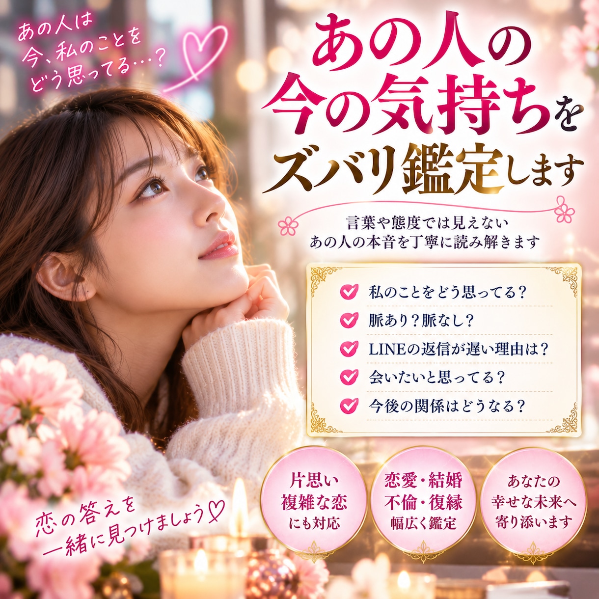 あの人の今の気持ちをズバリ鑑定します 「今この瞬間、あの人があなたに抱く本音を読み解きます」 イメージ4
