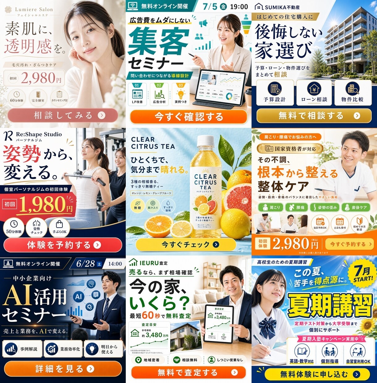 Meta広告のバナーを診断して作り直します 広告の数字から弱い所を見つけて5枚作り直す イメージ5