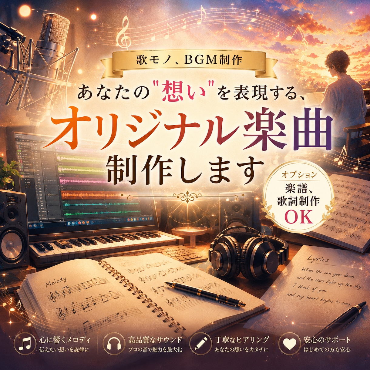 歌モノ・BGMオリジナル楽曲制作します あなたの"想い"を形にし、心に寄り添い心に残る音を イメージ1