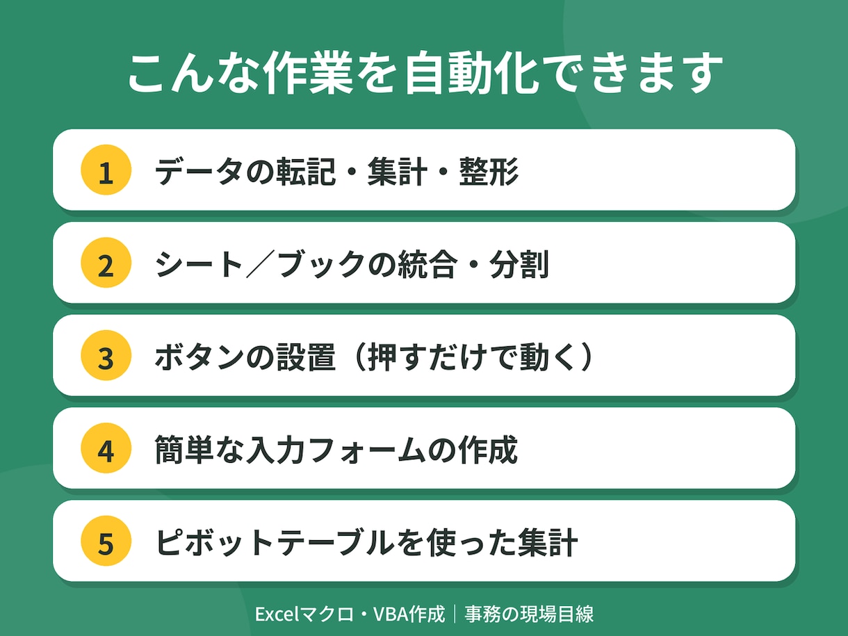 Excelマクロ・VBAで手作業を自動化します 事務職の方へ｜事務歴15年・MOS取得の現場目線で時短 イメージ2