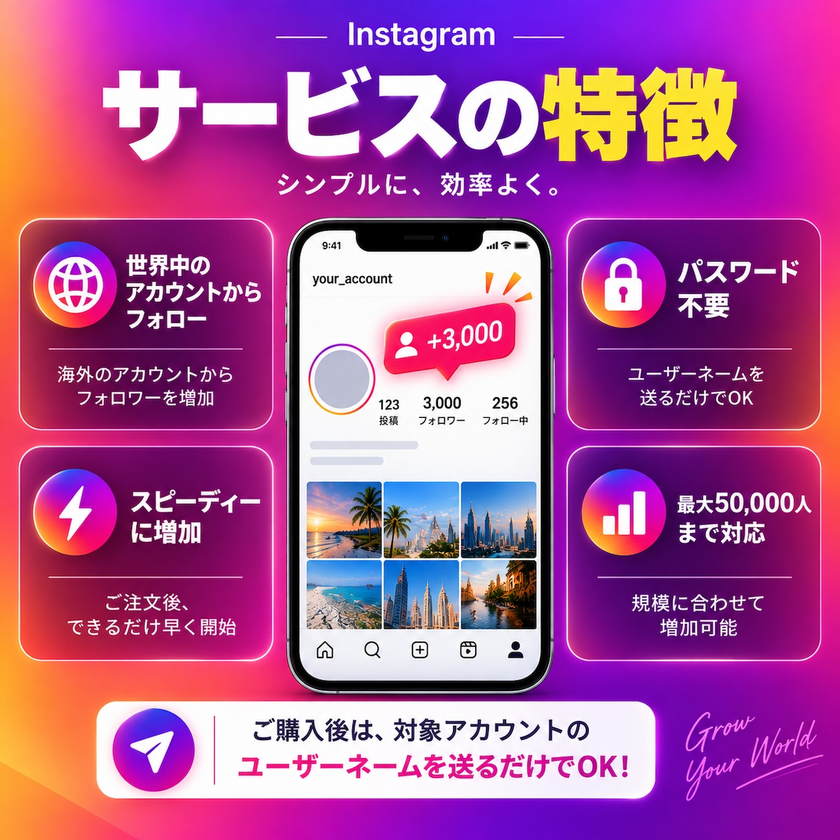 インスタのフォロワーを3000人増やします 【先着100名様限定】特別価格でご提供中！ イメージ2