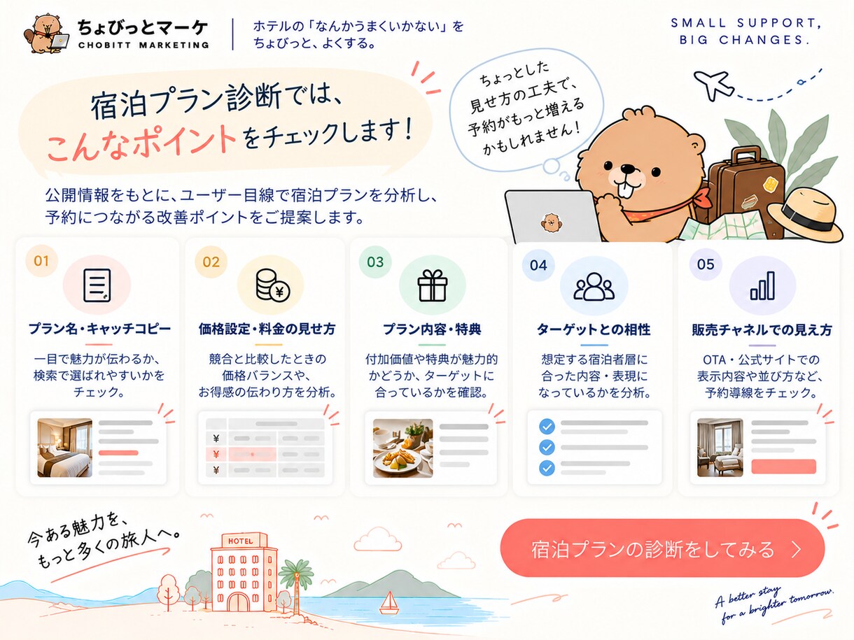 ホテル・宿泊施設の宿泊プランを診断します その宿泊プラン、ちゃんと「選ぶ理由」になっていますか？ イメージ4