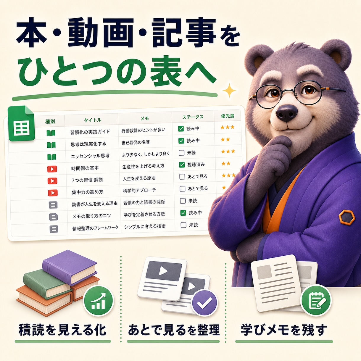 読書・動画ウォッチリストをGASで整理します 積読と保存動画を自動で見える化します イメージ2
