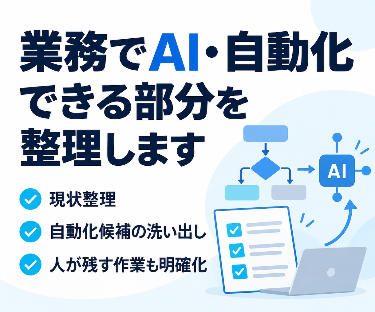 業務でAI・自動化できる部分を整理します チャットで業務を確認し、改善案と人の確認点を明確に イメージ1