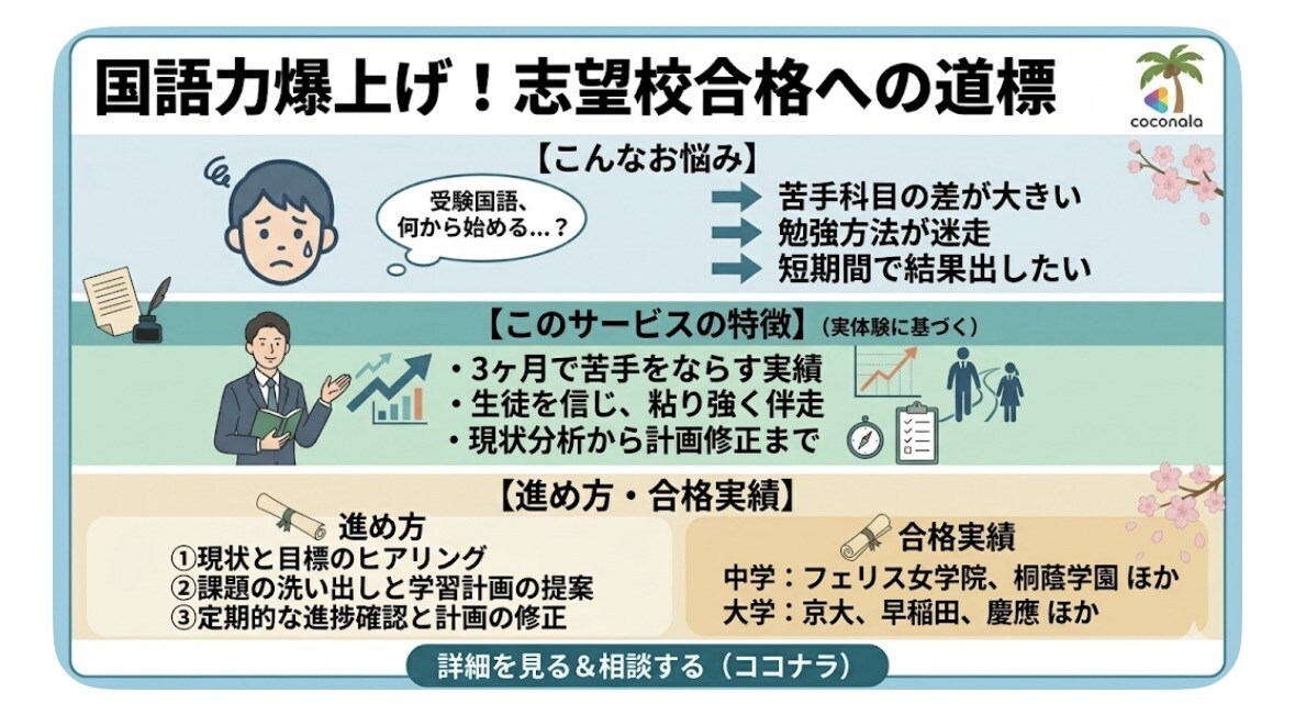 最短最速で苦手を克服するために丁寧にサポートします 状況整理・言語化・合理的で余裕ある勉強計画で第一志望校へ イメージ1