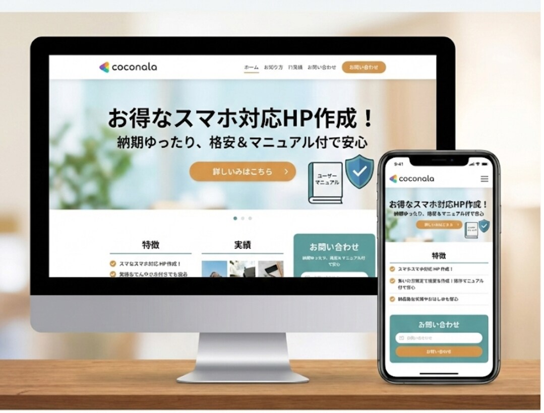 納期ゆったりでお得！スマホ対応HPを作ります 急がない方限定で格安作成！操作マニュアル付きで納品後も安心 イメージ1