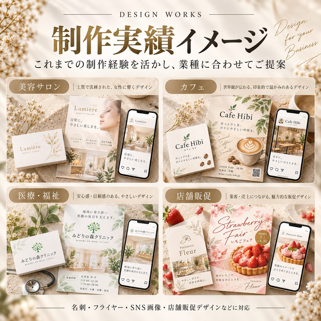 開業・店舗向け販促デザイン3点セットを制作します 名刺を作って終わりではなくお店の“伝わる”をまとめて整えます イメージ6