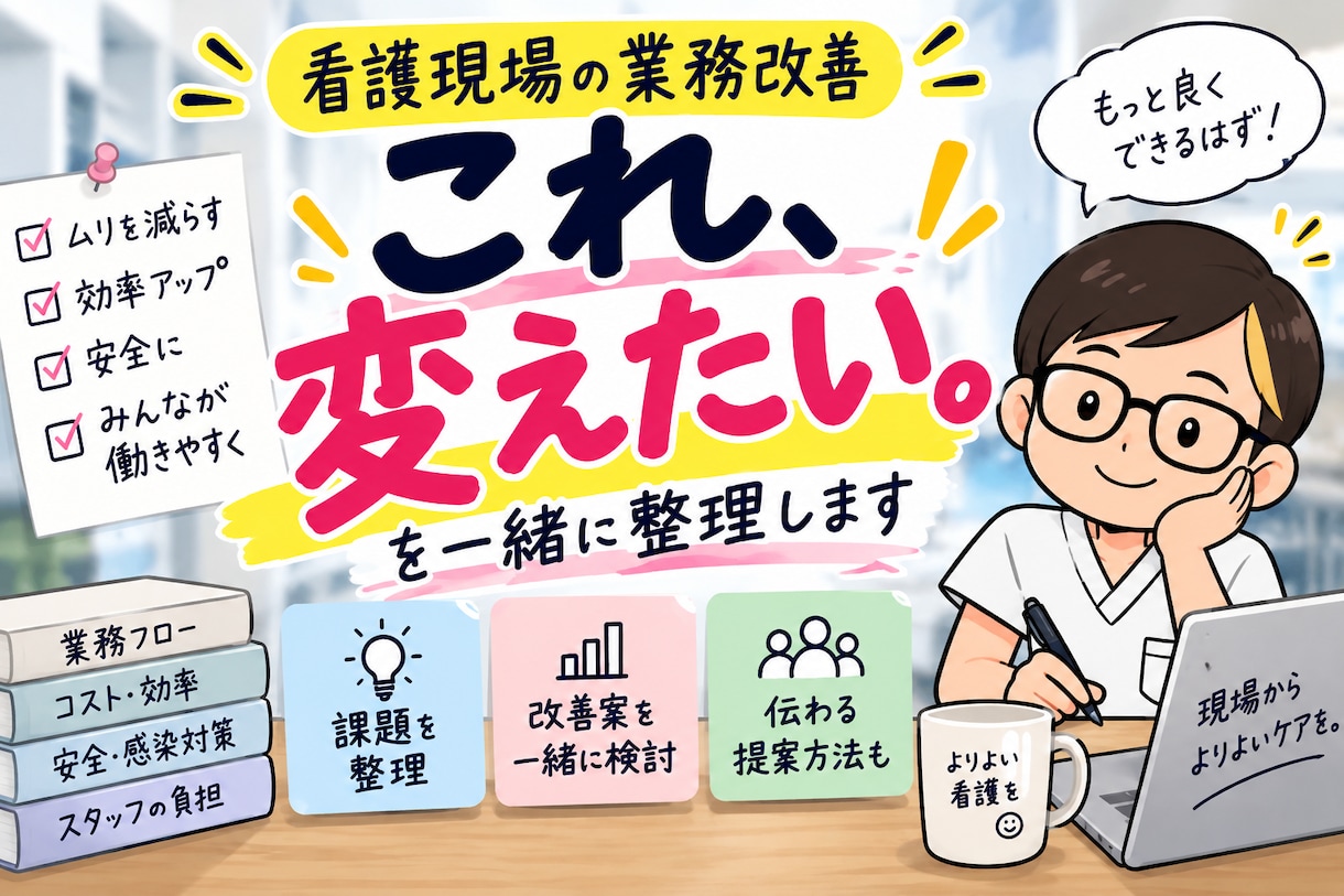 看護現場の「これ変えたい」を提案の形に整理します 現状整理・調査票・提案書のたたき台まで｜現役看護師が伴走 イメージ1