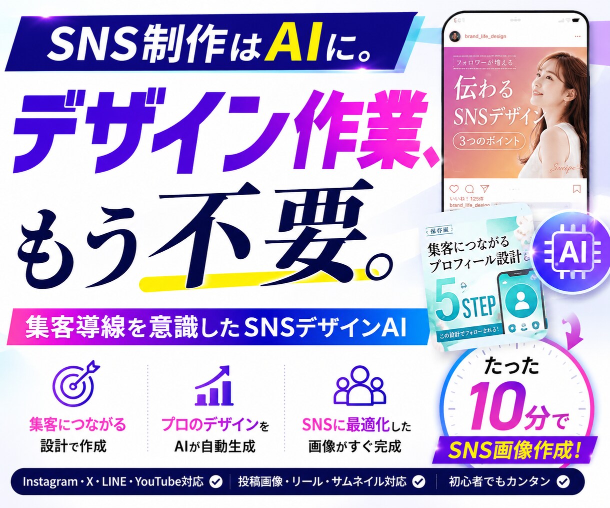 SNS制作を効率化するAIを提供します SNS運用｜サムネイル｜バナー｜フィード投稿｜ChatGPT イメージ1