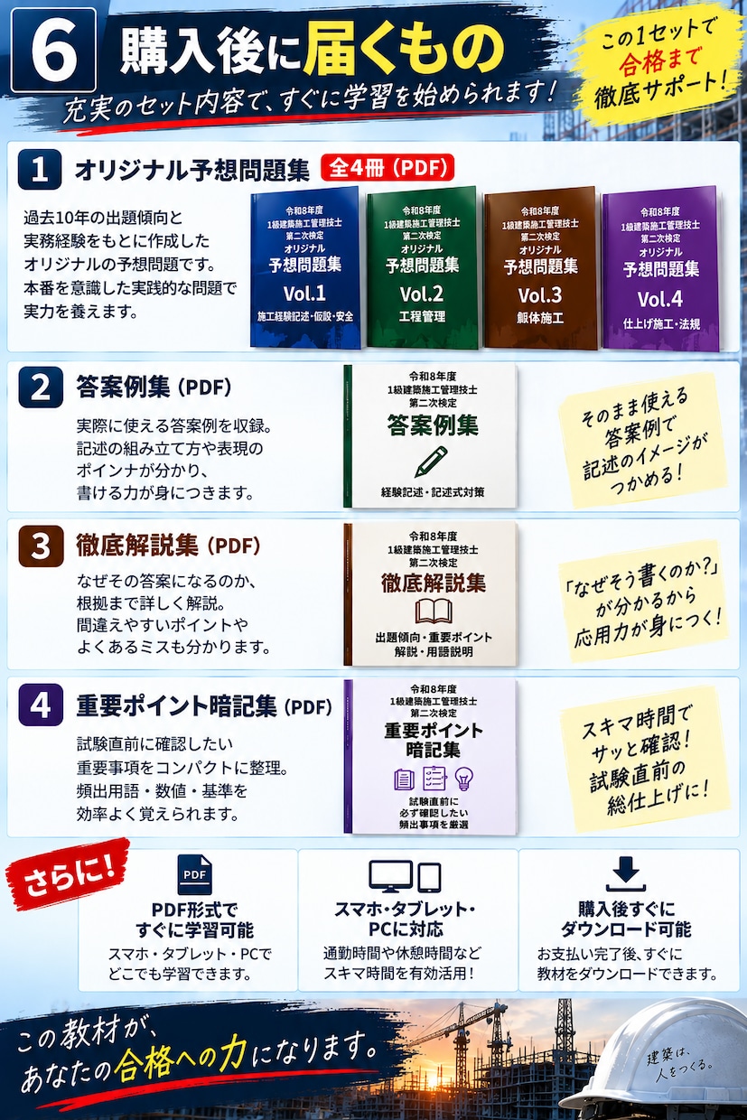 令和8年1級建築施工管理技士二次を徹底対策します 試験直前！出題予想×頻出問題で合格へのラストスパート イメージ8
