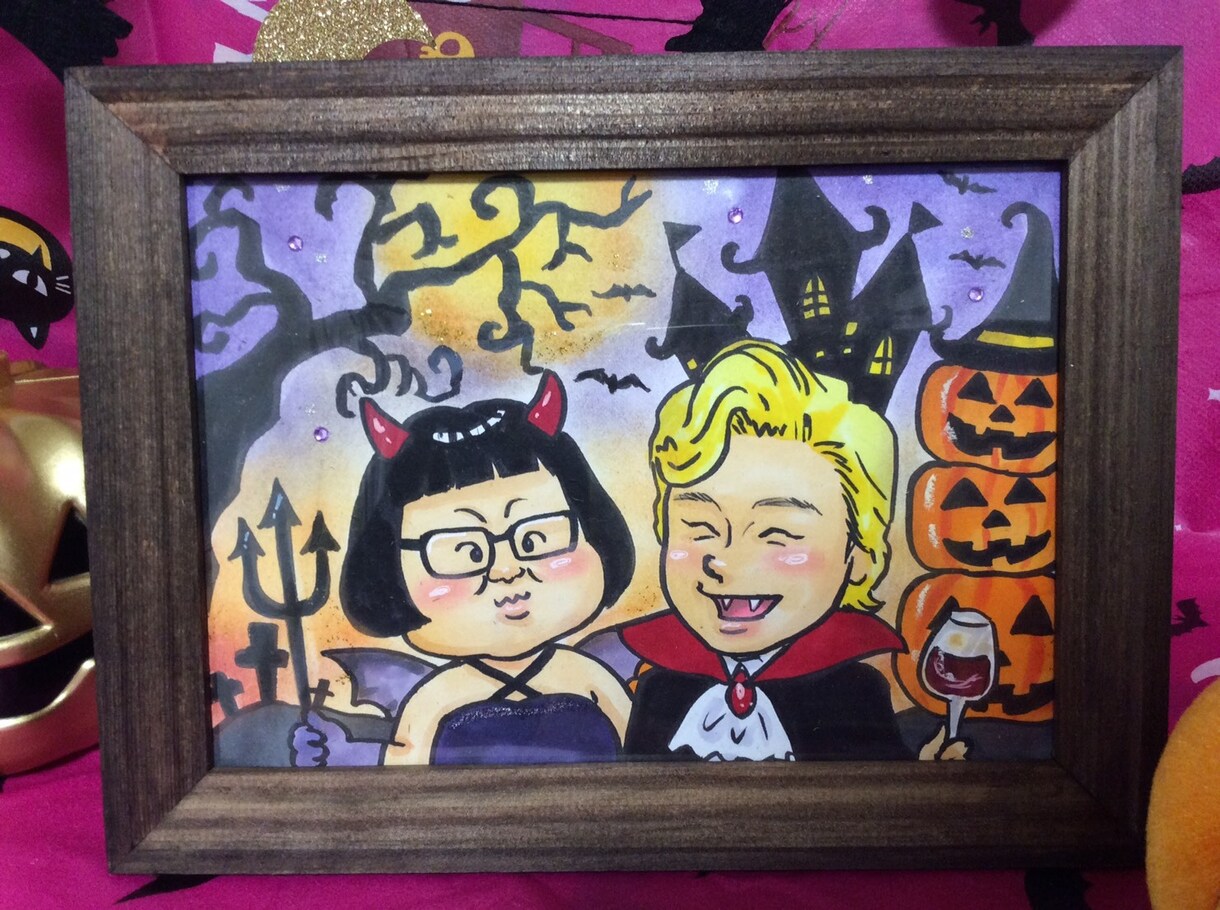 ハロウィン風のコスプレ似顔絵お描きします かわいいキャラクター風にA5サイズの用紙に作成します イメージ4