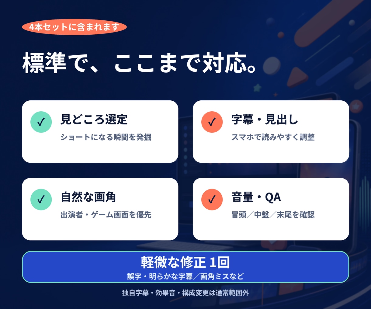 配信URLだけで見どころを選び4本作ります 各URL受領後、通常24〜48時間で初稿 イメージ5