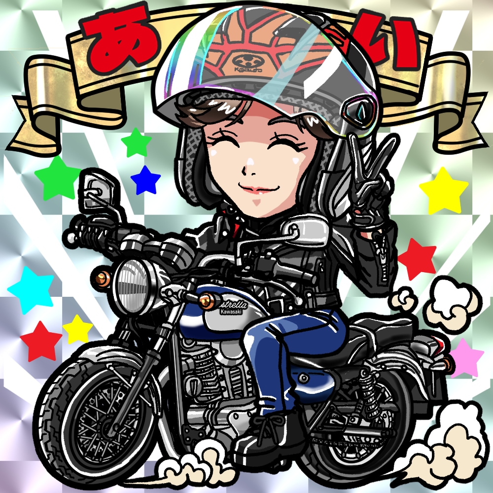 バイクや愛車とビックリマン風似顔絵イラスト承ります デジタルギフトやSNSアイコン、誕生日プレゼントなどに！ イメージ5