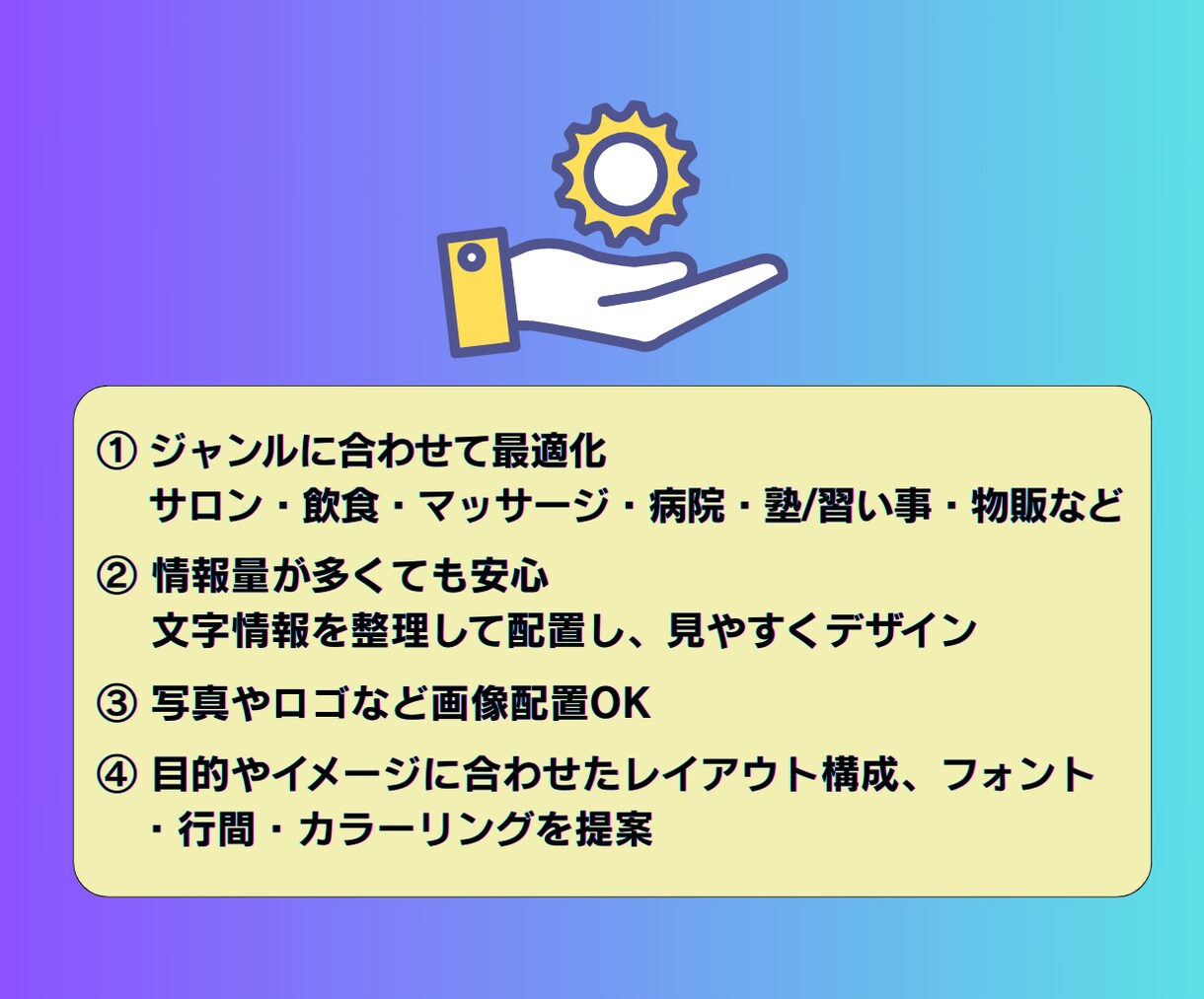 チラシ(＋販促ツール一式)｜テンプレ制作します お得なセットプラン有｜店舗ブランディング・開業準備｜業種不問 イメージ3