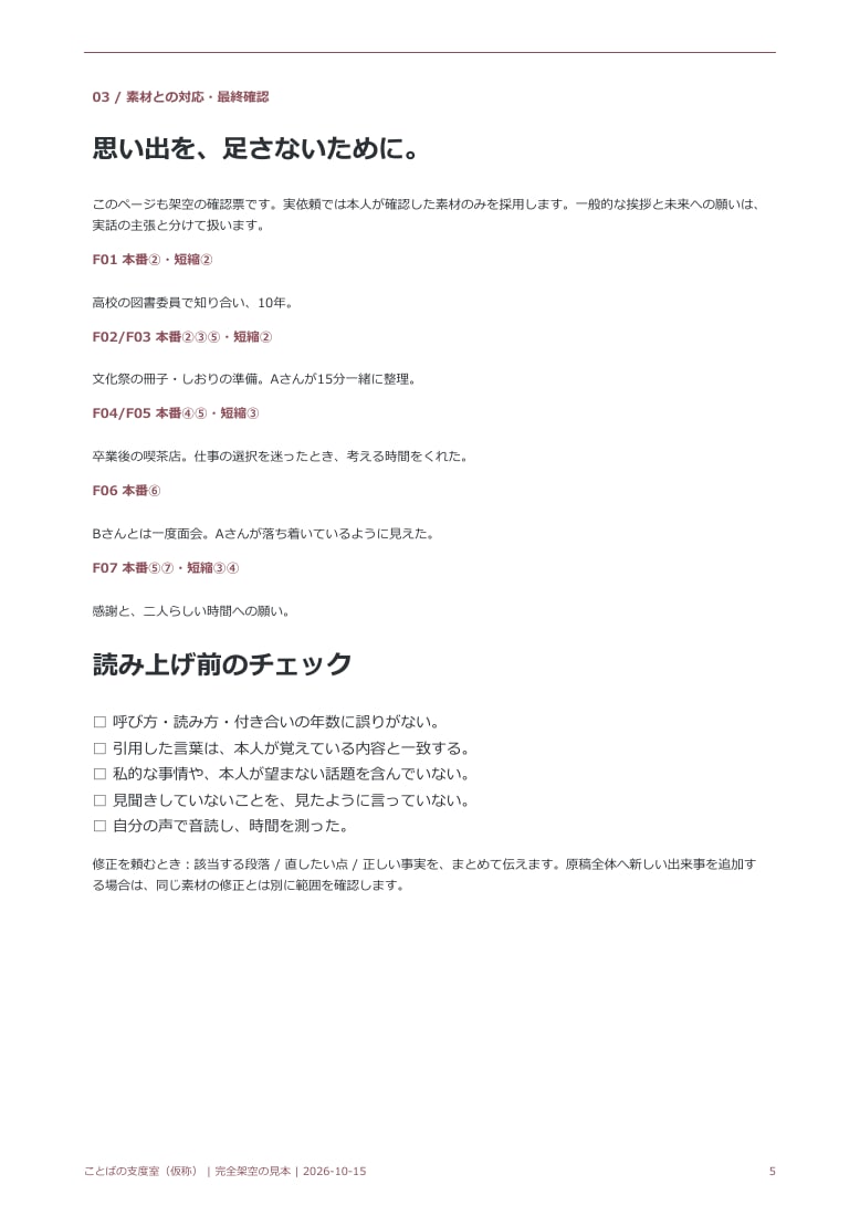 友人代表スピーチをあなたの思い出から整えます 本番用・短縮版・読み上げPDF／同素材修正1回 イメージ7
