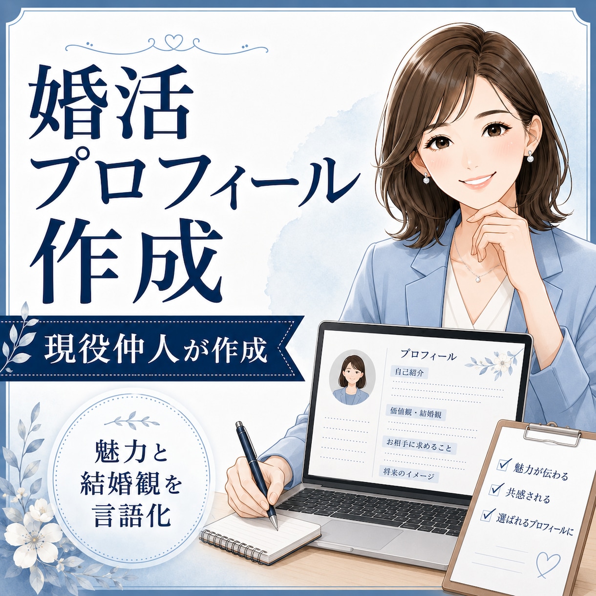 婚活プロフィール文を仲人が作成します あなたの魅力と結婚観を言語化し、相性の良い人に届けます イメージ1