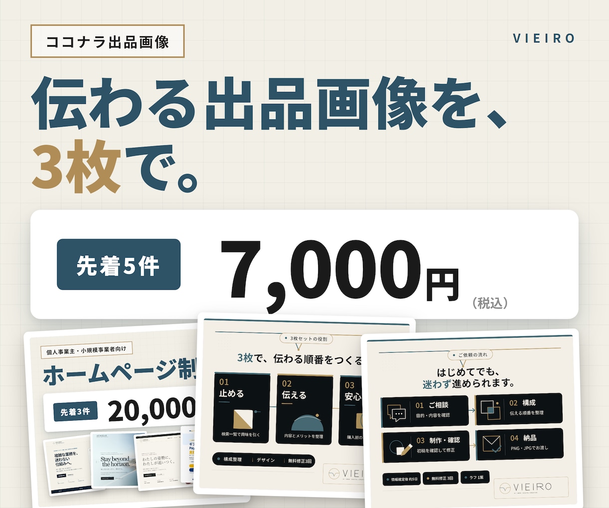 伝わるココナラ出品画像を3枚セットで制作します 初出品でも安心、伝える順番から丁寧に整えます イメージ1
