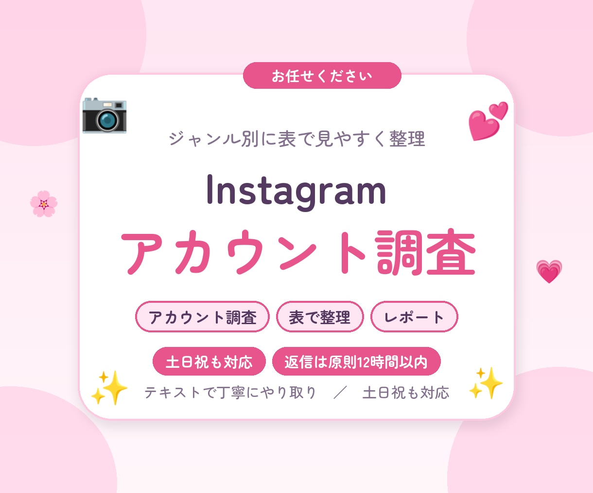 Instagramのアカウントを調査してまとめます ジャンル別に表で見やすく整理。レポートまで対応します イメージ1