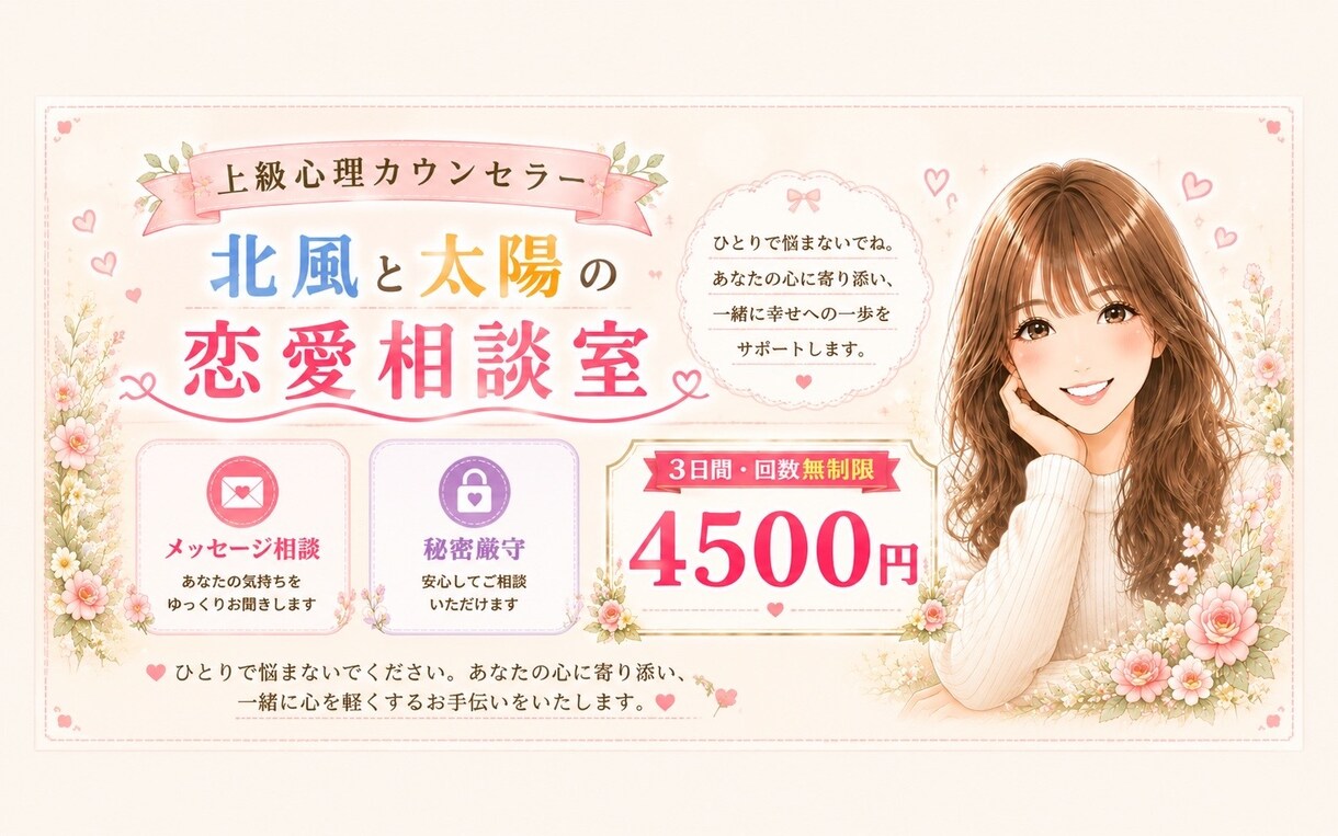 恋愛のお悩みお聞きします 一緒に考えていきましょう。メッセージでお話ししませんか？ イメージ1