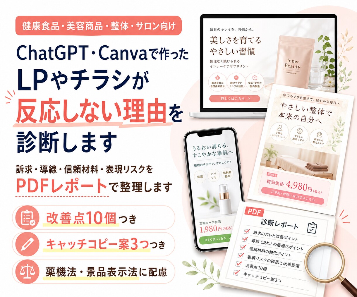 健康食品・美容LPを診断します 反応が弱い原因と改善点をPDFで整理します イメージ1