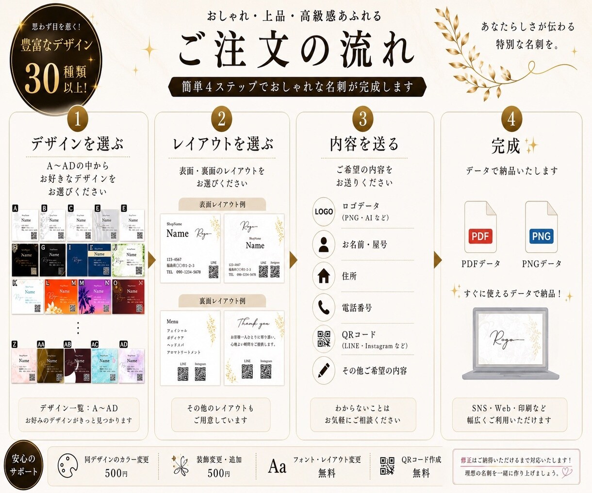 おしゃれな名刺・ショップカード作ります 30種類以上から選べる・オリジナルもOK イメージ3