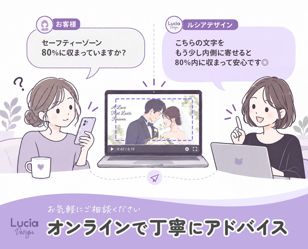 結婚式ムービーのセーフティーゾーン確認します 文字や写真の見切れを即日チェック！動画2本目＋500円～ イメージ3