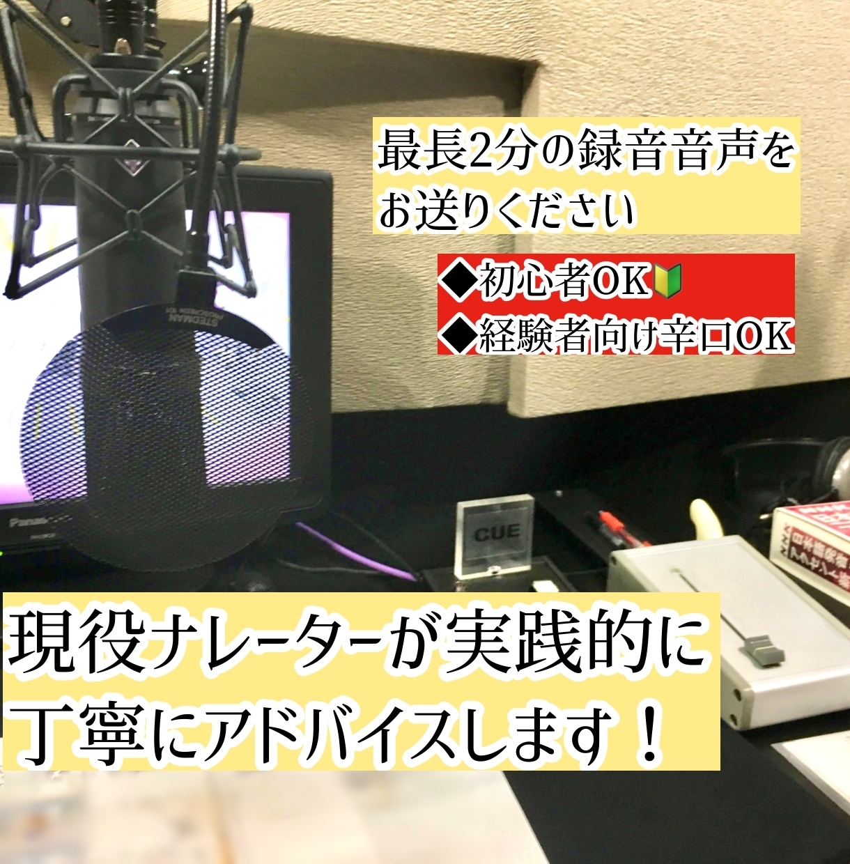 現役ナレーターがあなたの録音音声にアドバイスします 芝居や読みの強みを伸ばし魅力を引き出す！お悩みも解決します イメージ1