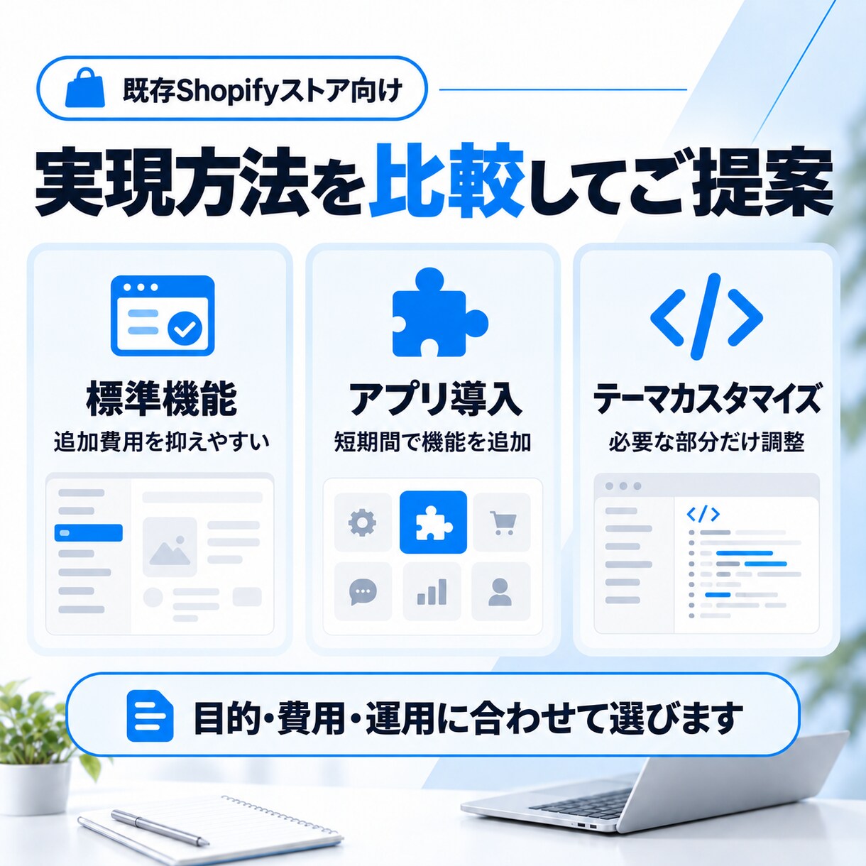 Shopifyカスタマイズ・アプリ導入を支援します アプリありきにせず、必要な機能だけ整えます イメージ3