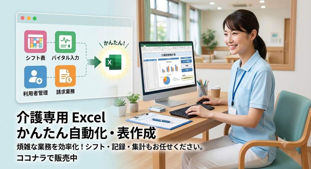 勤務・勤怠・送迎表など介護向けExcel作成します 現場経験を活かし「使いやすい・入力しやすい」Excelを作成 イメージ1