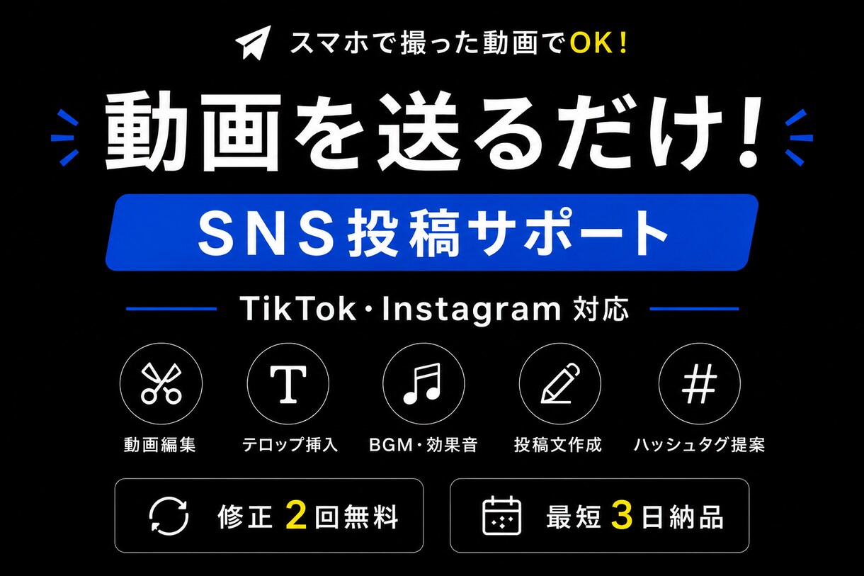 SNS動画編集と投稿文作成します 動画を送るだけでSNS投稿準備が完了します イメージ1