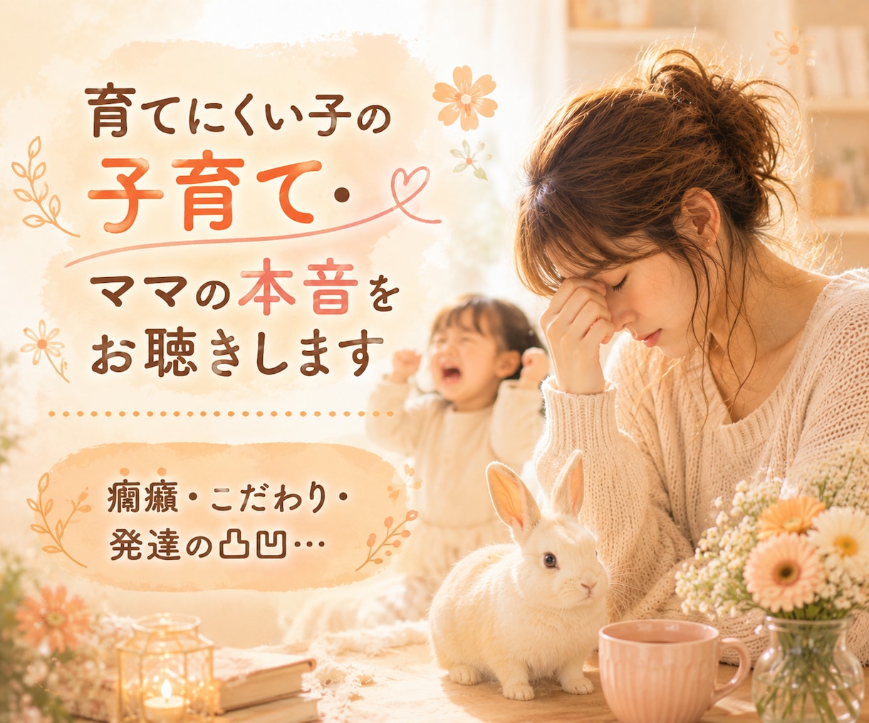 育てにくい子の子育て・ママの本音をお聴きます 癇癪・こだわり・発達の凸凹…限界になる前にお話しください イメージ1
